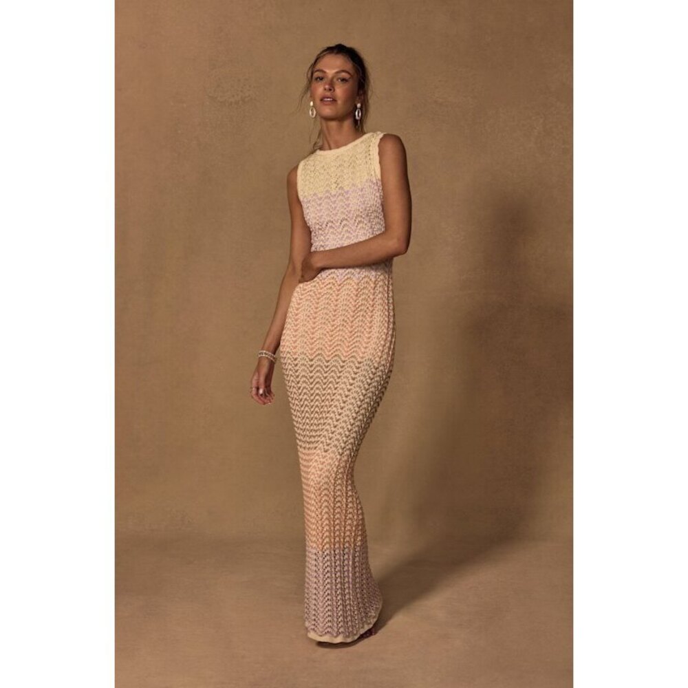 Lulus Kirsten Cream Multi Crochet Backless Maxi Dress White - Size M